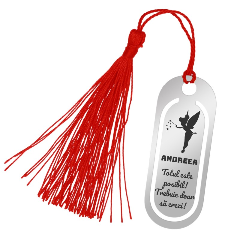                  Semn de Carte Personalizat Inox Argintiu Zana Mesaj
               