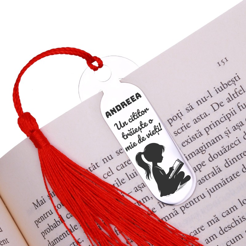                  Semn de Carte Personalizat Oval Inox Argintiu Nume Cititor
               