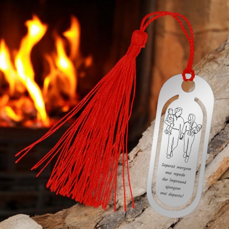                  Semn de Carte Personalizat Oval Inox Argintiu Familie
               