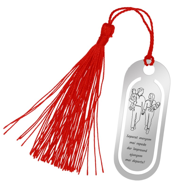                  Semn de Carte Personalizat Oval Inox Argintiu Familie
               