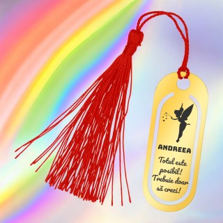 Semn de Carte Personalizat Inox Auriu Zana Mesaj