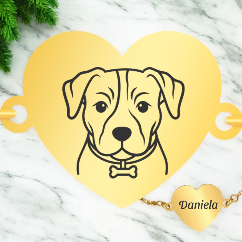                  Bratara Personalizata Lantisor Inima Inox Auriu Iubitor de animale
               