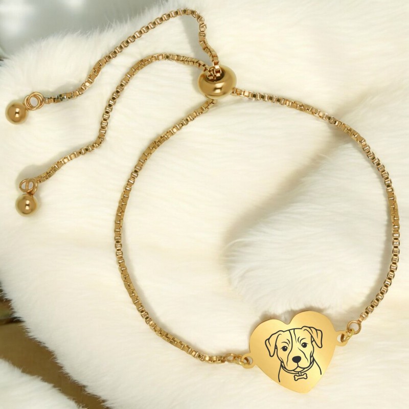                  Bratara Personalizata Lantisor Inima Inox Auriu Iubitor de animale
               