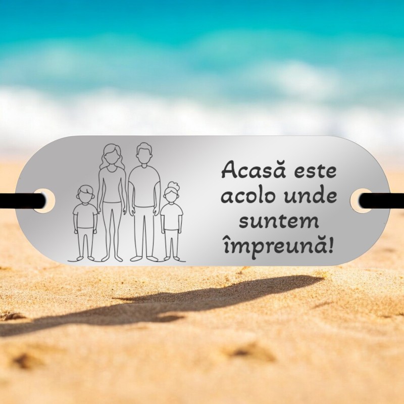                  Bratara Personalizata Elastic negru Placuta Inox Argintiu Familie
               