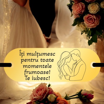 Bratara Personalizata Elastic negru Placuta Inox Auriu Emotie