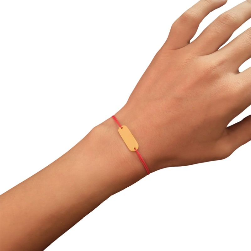 Bratara Personalizata Elastic Rosu Placuta Inox Auriu Mesaj