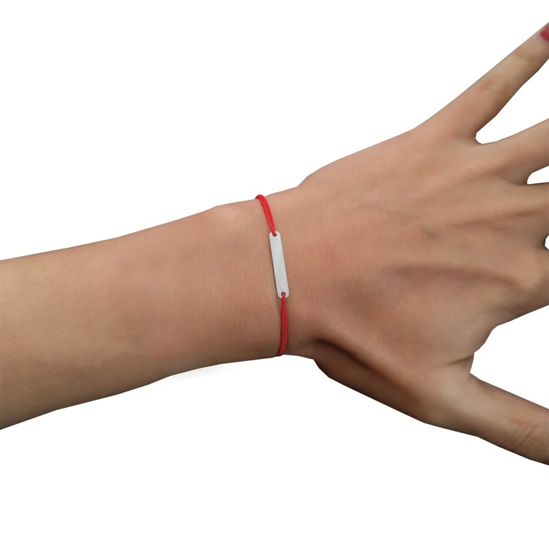 Bratara Personalizata Elastic Rosu Placuta Subtire Inox Argintiu Mesajul Tau