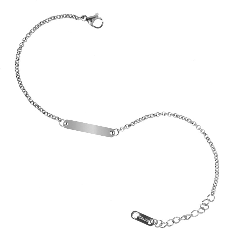 Bratara Personalizata Lantisor Placuta Subtire Inox Argintiu Mesajul Tau