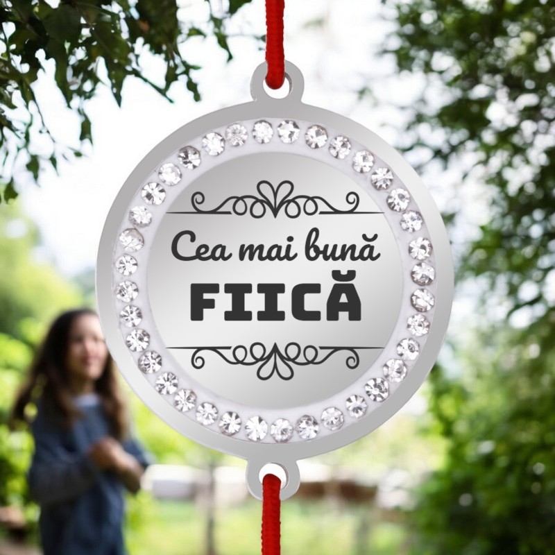                  Bratara personalizata Elastic Rosu Rotund Pietre Inox Argintiu Dedicatie
               