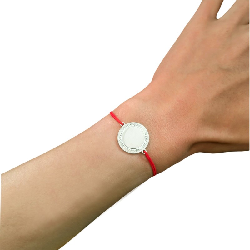 Bratara personalizata Elastic Rosu Rotund Pietre Inox Argintiu Dedicatie