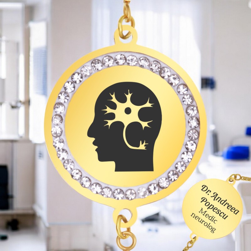                  Bratara personalizata Lantisor Rotund Pietre Inox Auriu Specializare Nume Doctor
               