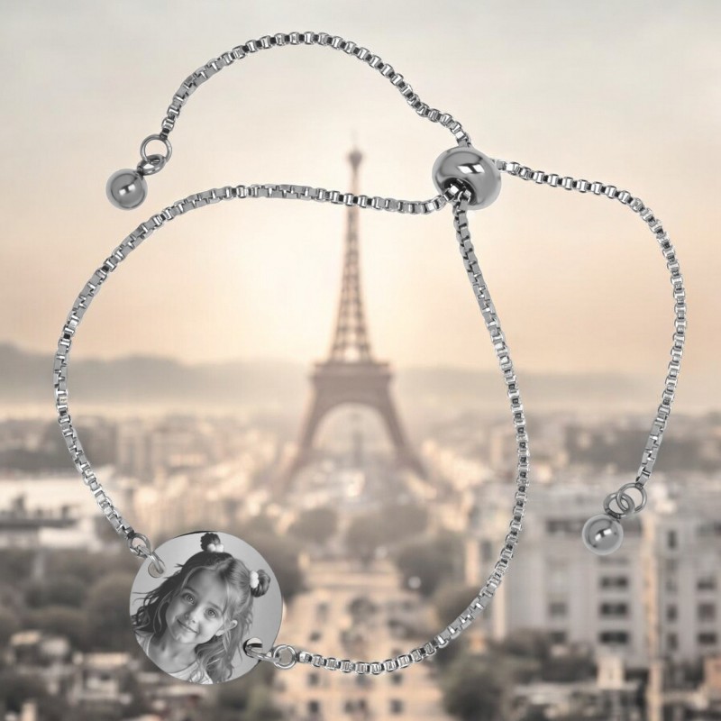 Bratara personalizata Lantisor Rotund Pietre Inox Argintiu Poza