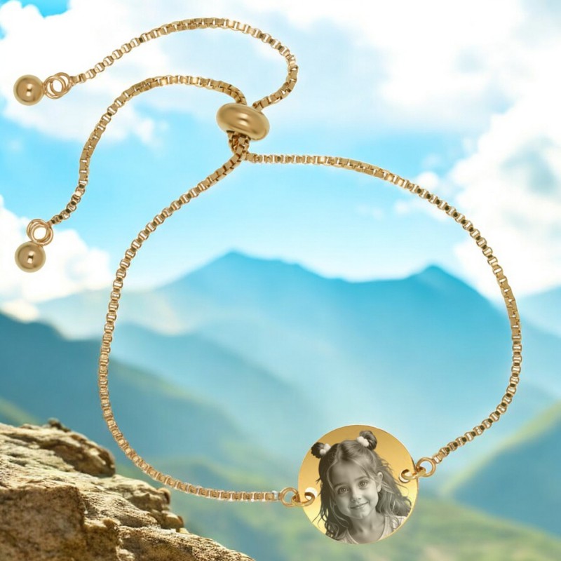                  Bratara personalizata Lantisor Rotund Pietre Inox Auriu Poza
               