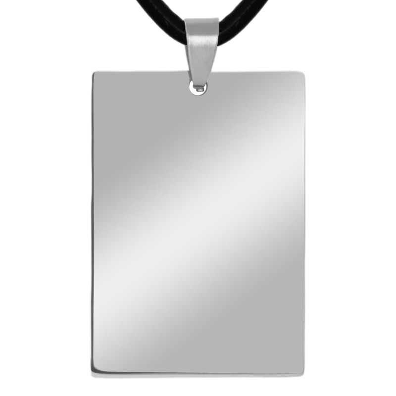 Colier Personalizat Dreptunghi Inox Argintiu Piele Cum Vrei Tu
