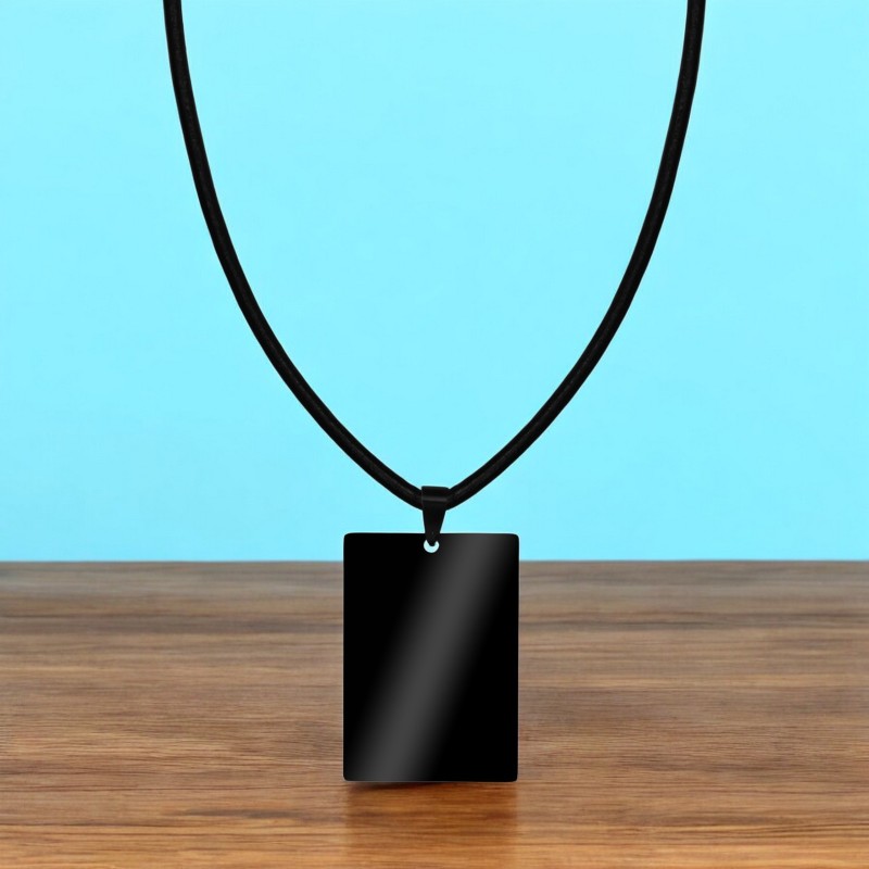 Colier Personalizat Dreptunghi Inox Negru Piele Cum Vrei Tu