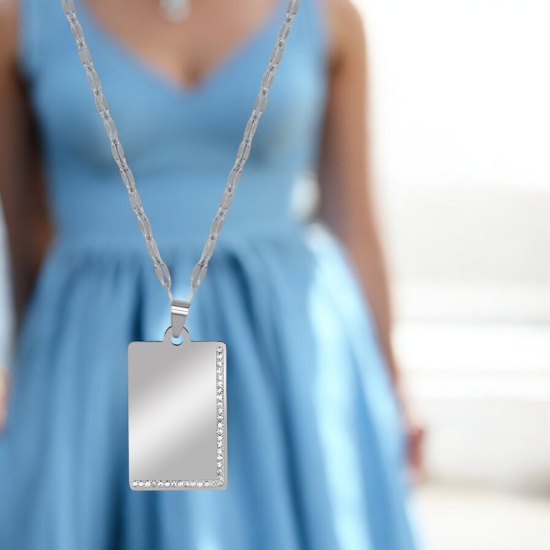                  Colier Personalizat Dreptunghi Pietre Inox Argintiu Cum Vrei Tu
               