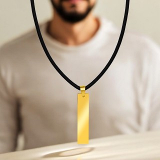 Colier Personalizat Placuta Inox Auriu Piele Cum Vrei Tu