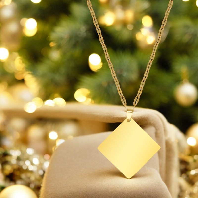                  Colier Personalizat Romb Inox Auriu Lantisor Cum Vrei Tu
               