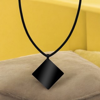 Colier Personalizat Romb Inox Negru Piele Cum Vrei Tu