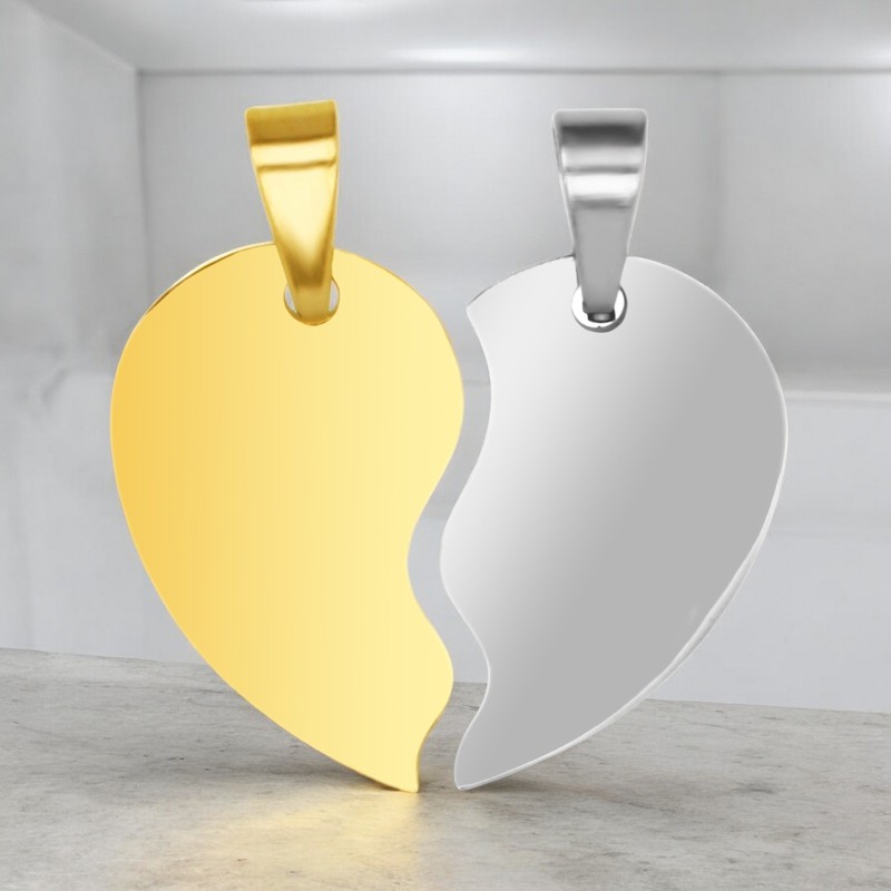 Set pandantive Personalizate Jumatati Inima Inox Auriu Argintiu Cum Vrei Tu
