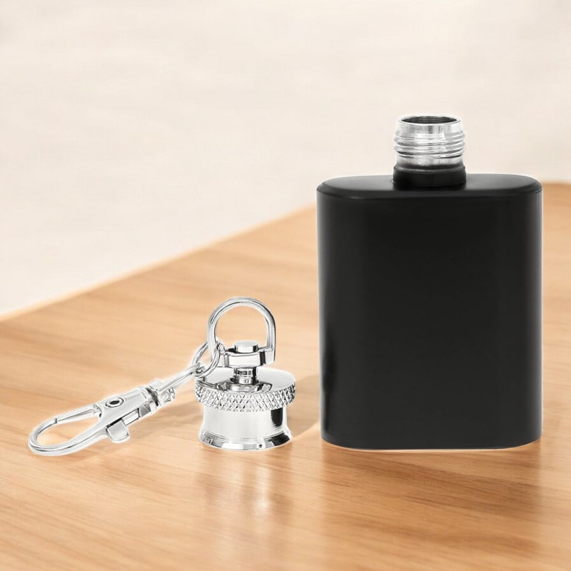 Breloc Sticla de Buzunar Personalizata Inox Negru Cum Vrei Tu