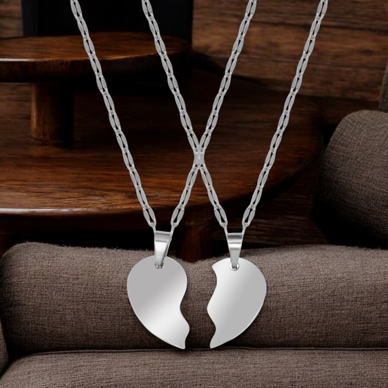                  Set Coliere Personalizate Jumatati Inima Inox Argintiu Cum Vrei Tu
               