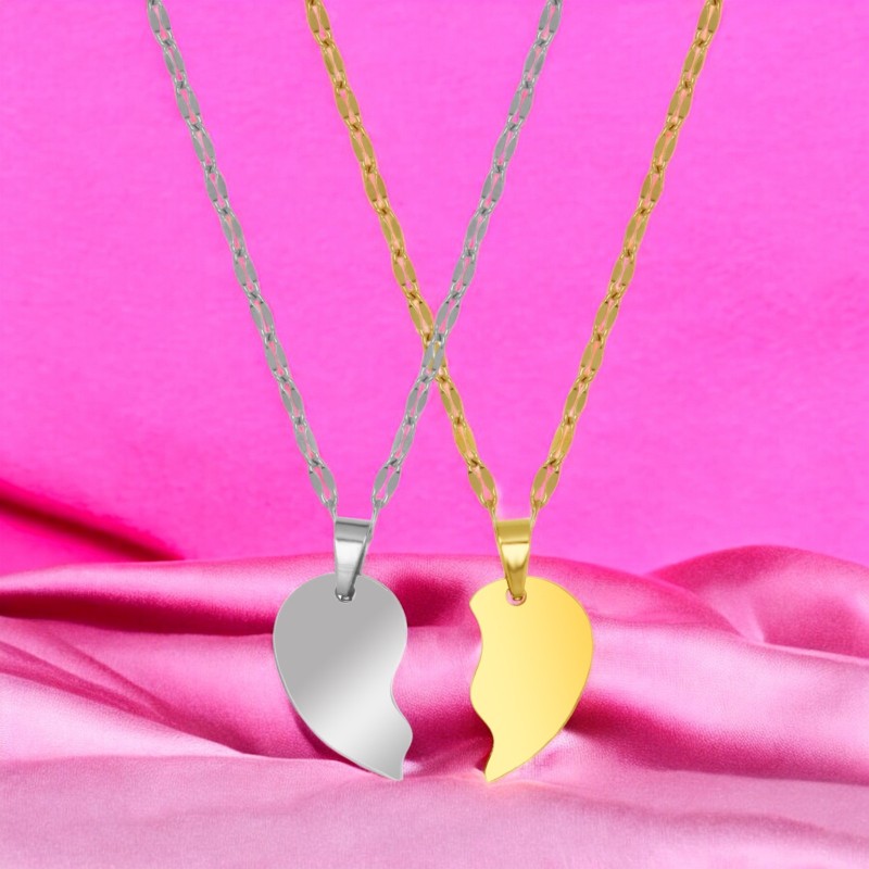                  Set Coliere Personalizate Jumatati Inima Inox Argintiu Auriu Cum Vrei Tu
               