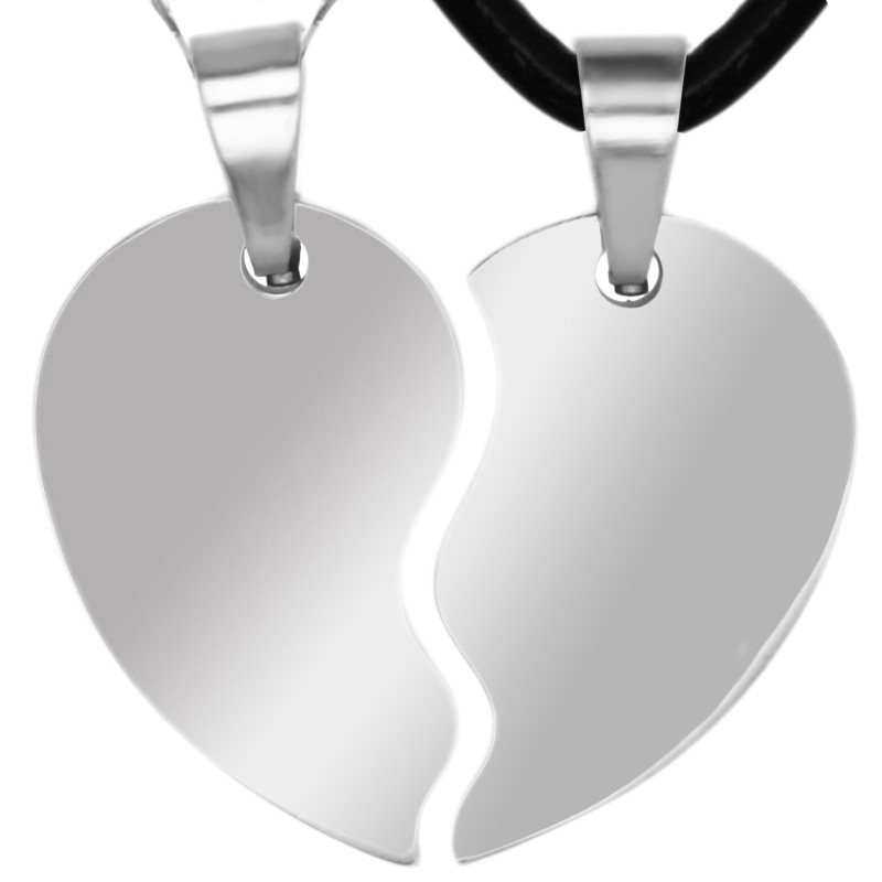 Set Coliere Personalizate Jumatati Inima Inox Argintiu Piele Cum Vrei Tu
