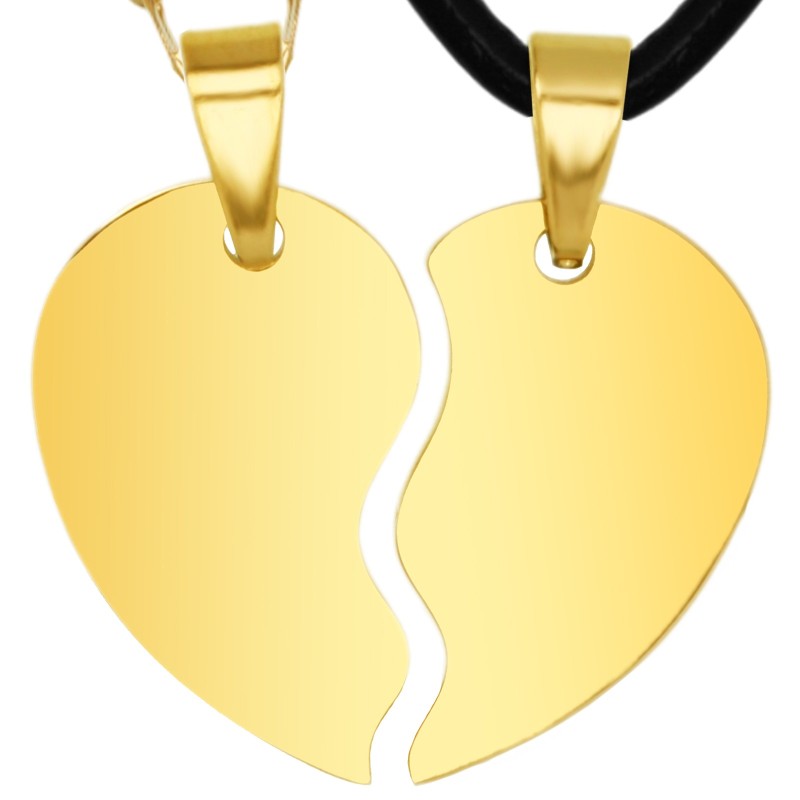 Set Coliere Personalizate Jumatati Inima Inox Auriu Piele Cum Vrei Tu