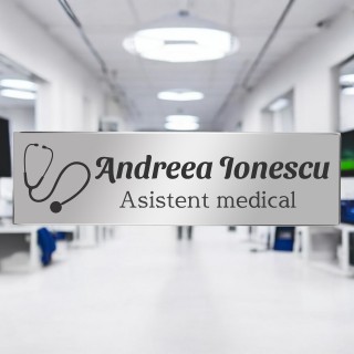 Ecuson Personalizat Inox Argintiu Nume Asistent Medical