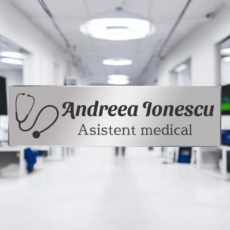 Ecuson Personalizat Inox Argintiu Nume Asistent Medical