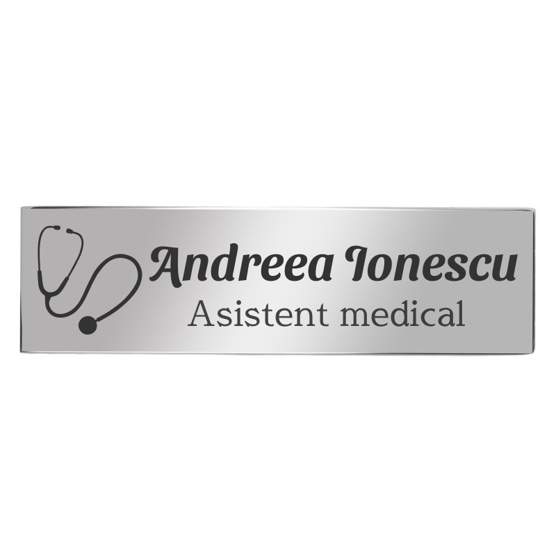 Ecuson Personalizat Inox Argintiu Nume Asistent Medical