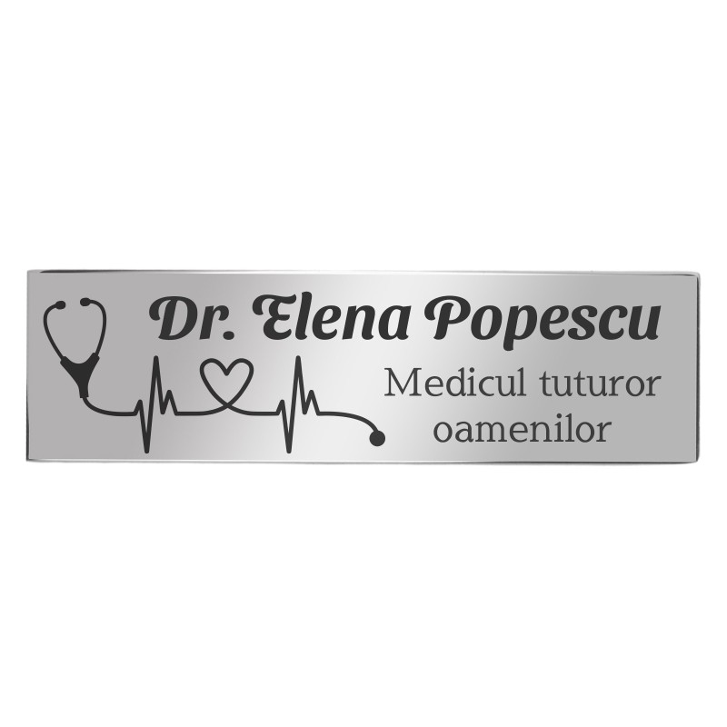 Ecuson Personalizat Inox Argintiu Nume Doctor Stetoscop