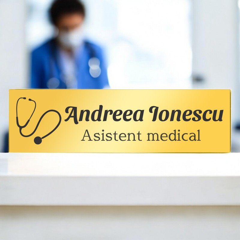                  Ecuson Personalizat Inox Auriu Nume Asistent Medical
               