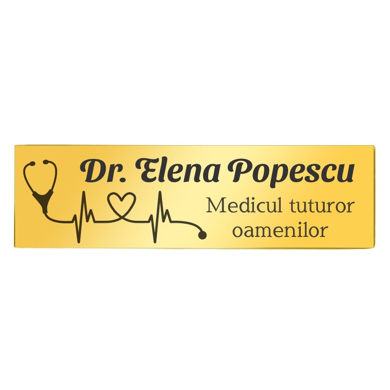 Ecuson Personalizat Inox Auriu Nume Doctor Stetoscop