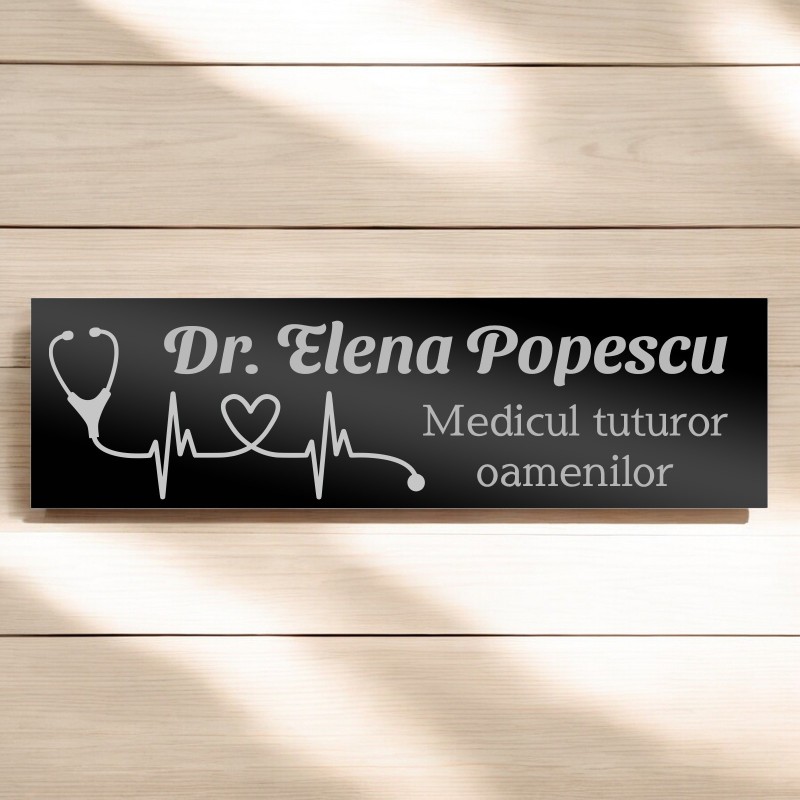                  Ecuson Personalizat Inox Negru Nume Doctor Stetoscop
               