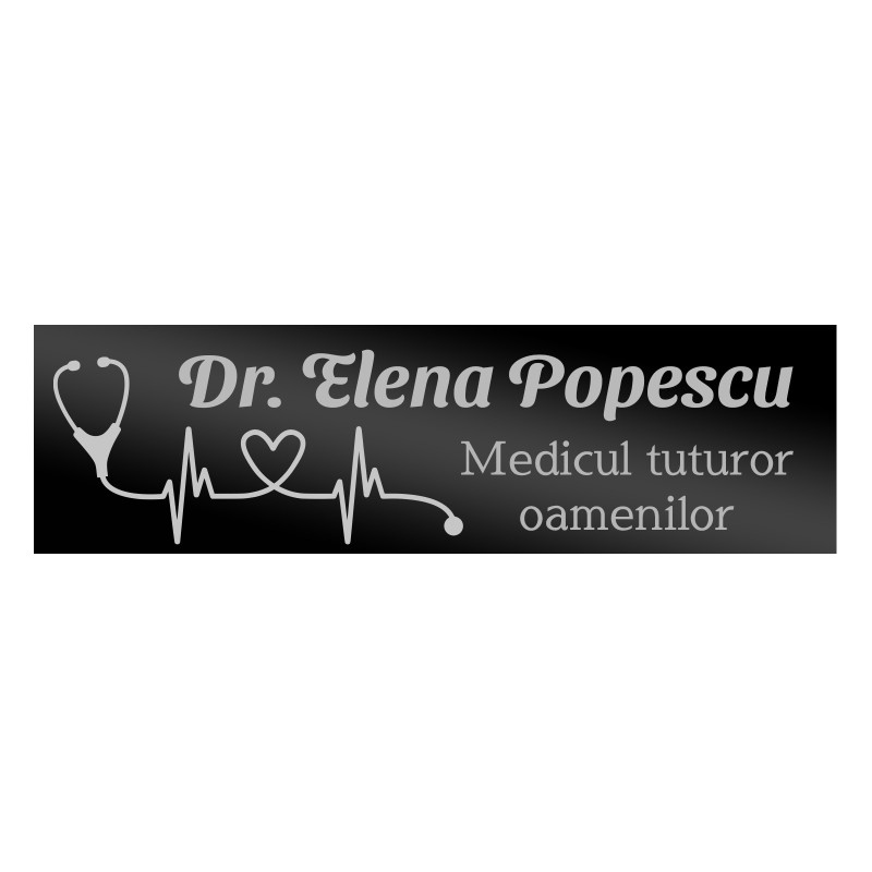 Ecuson Personalizat Inox Negru Nume Doctor Stetoscop