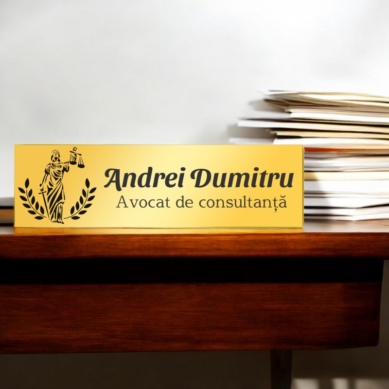 Ecuson Personalizat Inox Auriu Nume Avocat