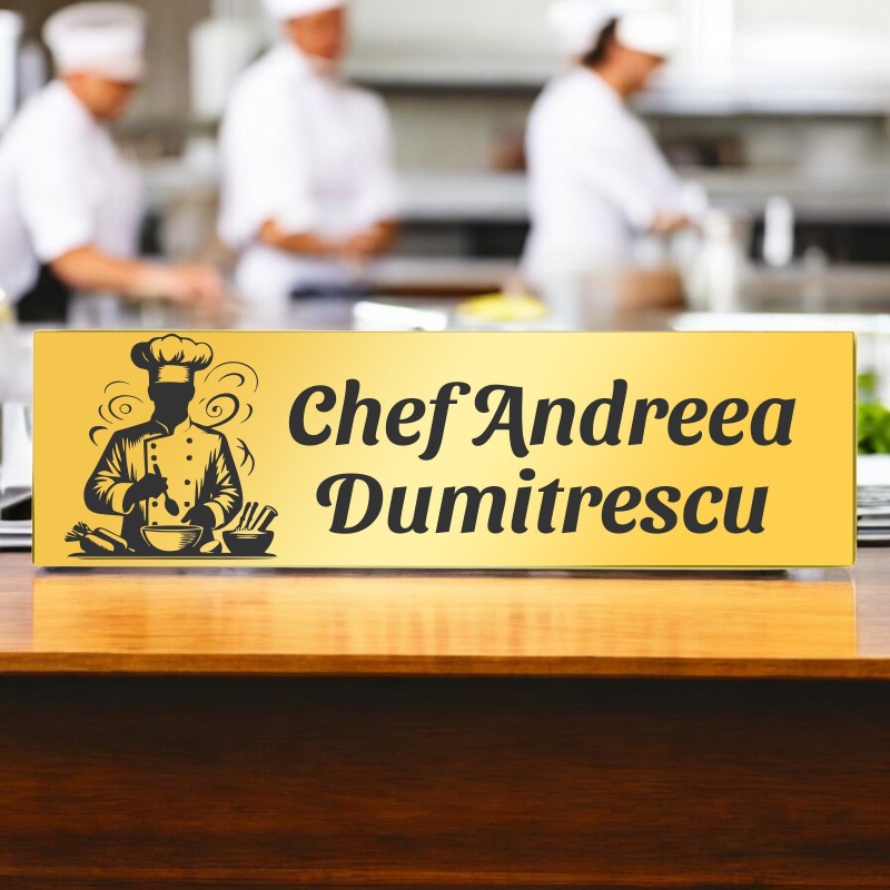                  Ecuson Personalizat Inox Auriu Nume Bucatar Chef
               