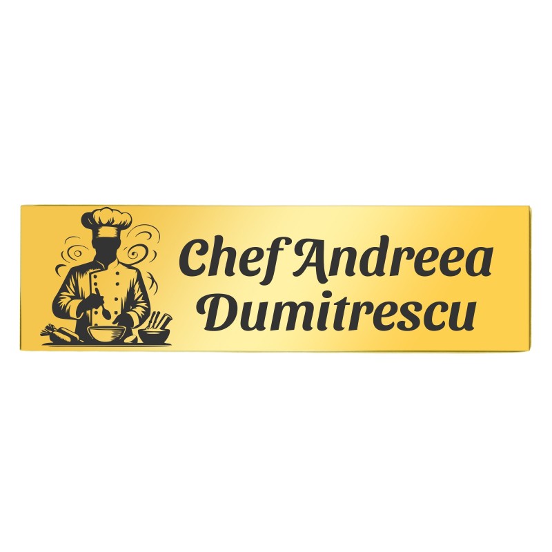                  Ecuson Personalizat Inox Auriu Nume Bucatar Chef
               