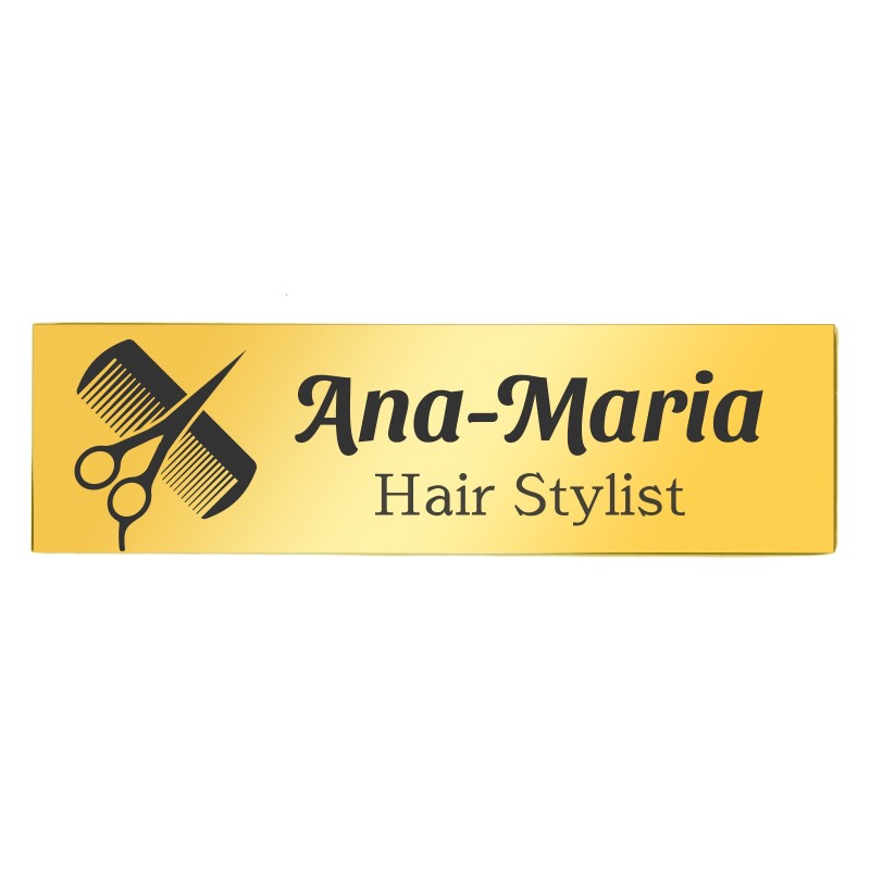 Ecuson Personalizat Inox Auriu Nume Hair Stylist Frizerie