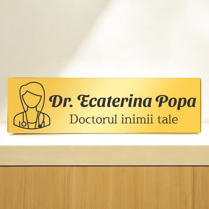 Ecuson Personalizat Inox Auriu Nume Doctorul Inimii
