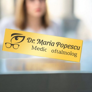 Ecuson Personalizat Inox Auriu Nume Doctor Oftalmolog