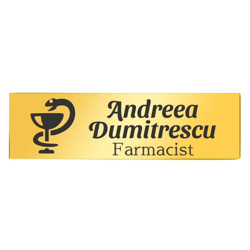 Ecuson Personalizat Inox Auriu Nume Farmacist
