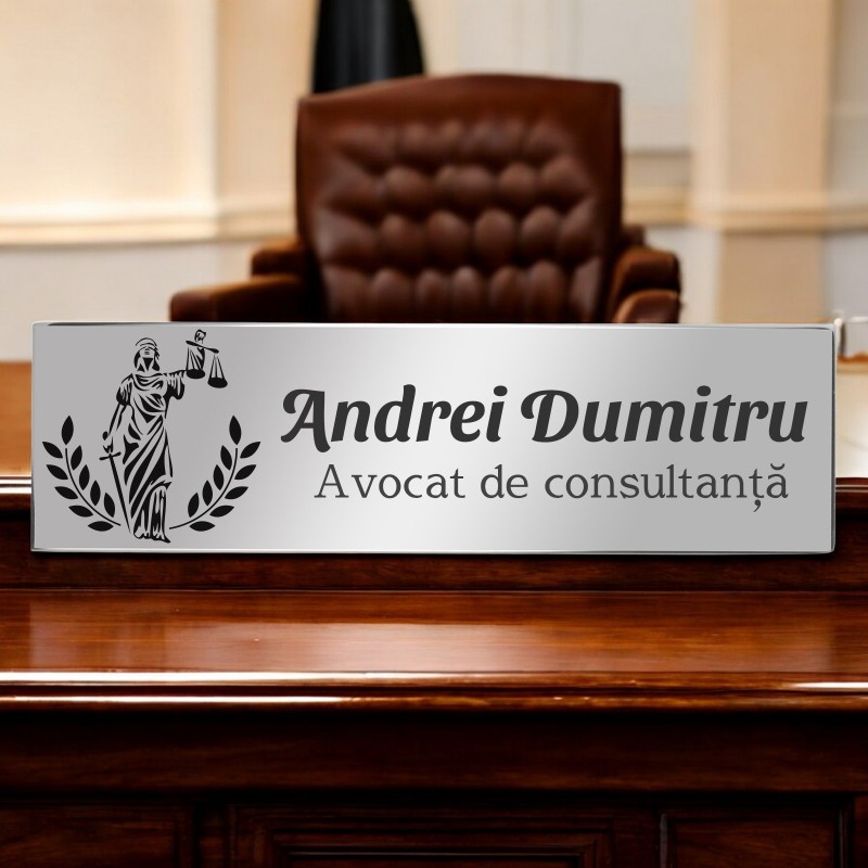 Ecuson Personalizat Inox Argintiu Nume Avocat