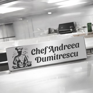 Ecuson Personalizat Inox Argintiu Nume Bucatar Chef