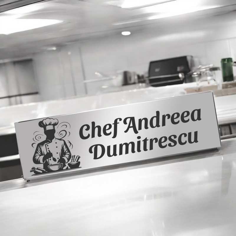                  Ecuson Personalizat Inox Argintiu Nume Bucatar Chef
               