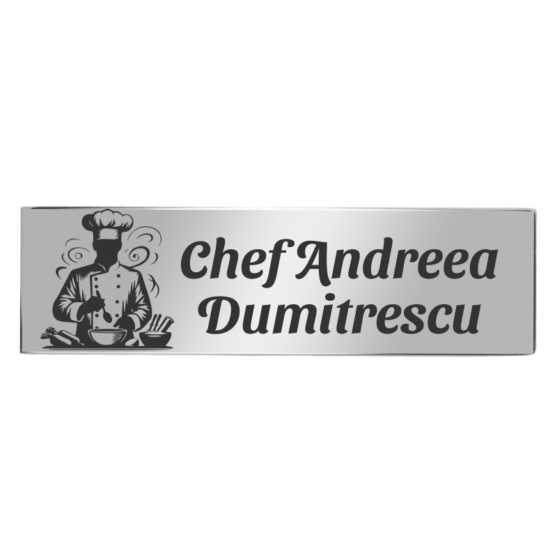                 Ecuson Personalizat Inox Argintiu Nume Bucatar Chef
               