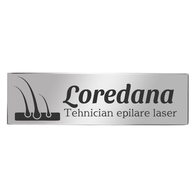 Ecuson Personalizat Inox Argintiu Nume Tehnician Salon Infrumusetare