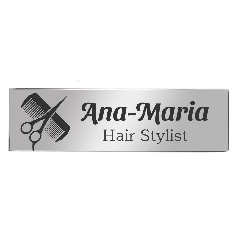 Ecuson Personalizat Inox Argintiu Nume Hair Stylist Frizerie